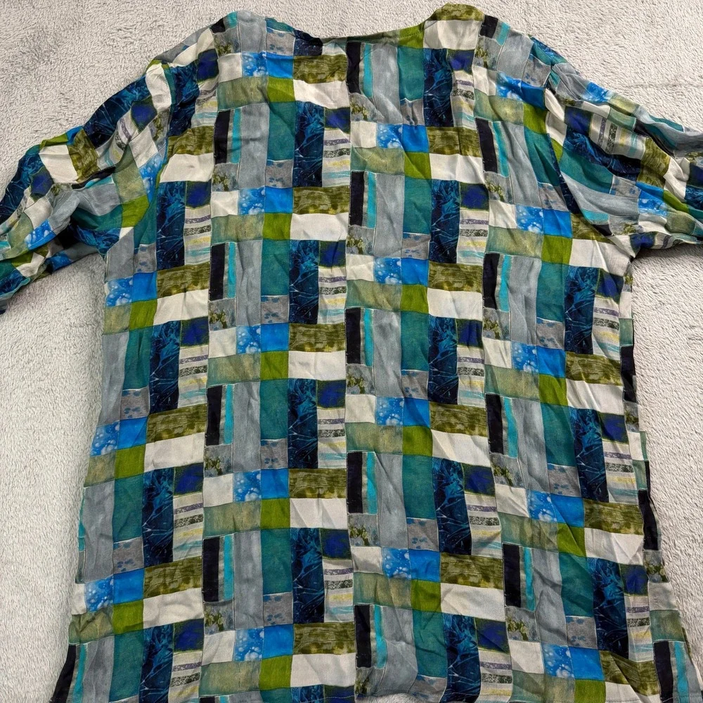 NWT APNY XXL Blue Green Mix Print V Neck Top 3/4 Sleeve Cupro Viscose - Picture 8 of 9